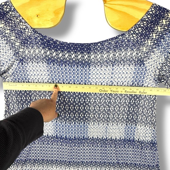 Three Dots NWT Women's 2X Blue White Geometric Viscose Wool Tunic Top Mini Dress - Picture 6 of 7